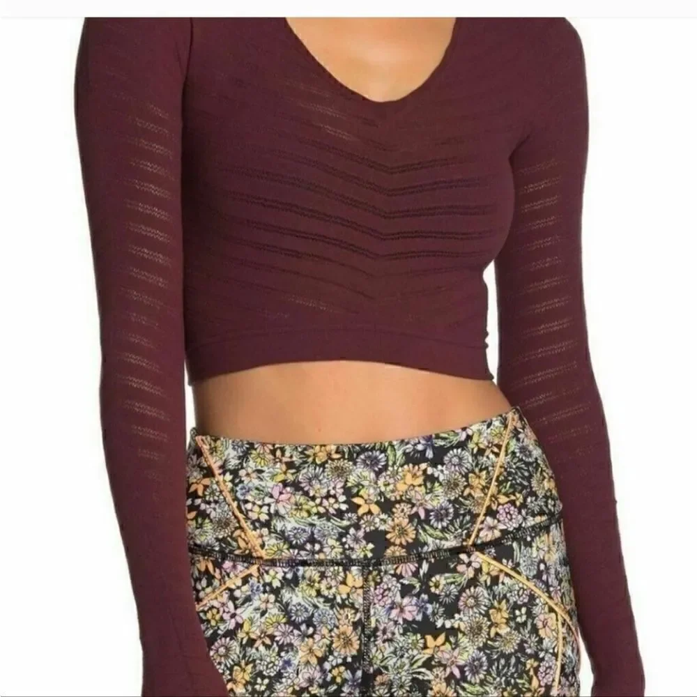 NWT! Free People Long Sleeve Crop Top Red Night Color XS